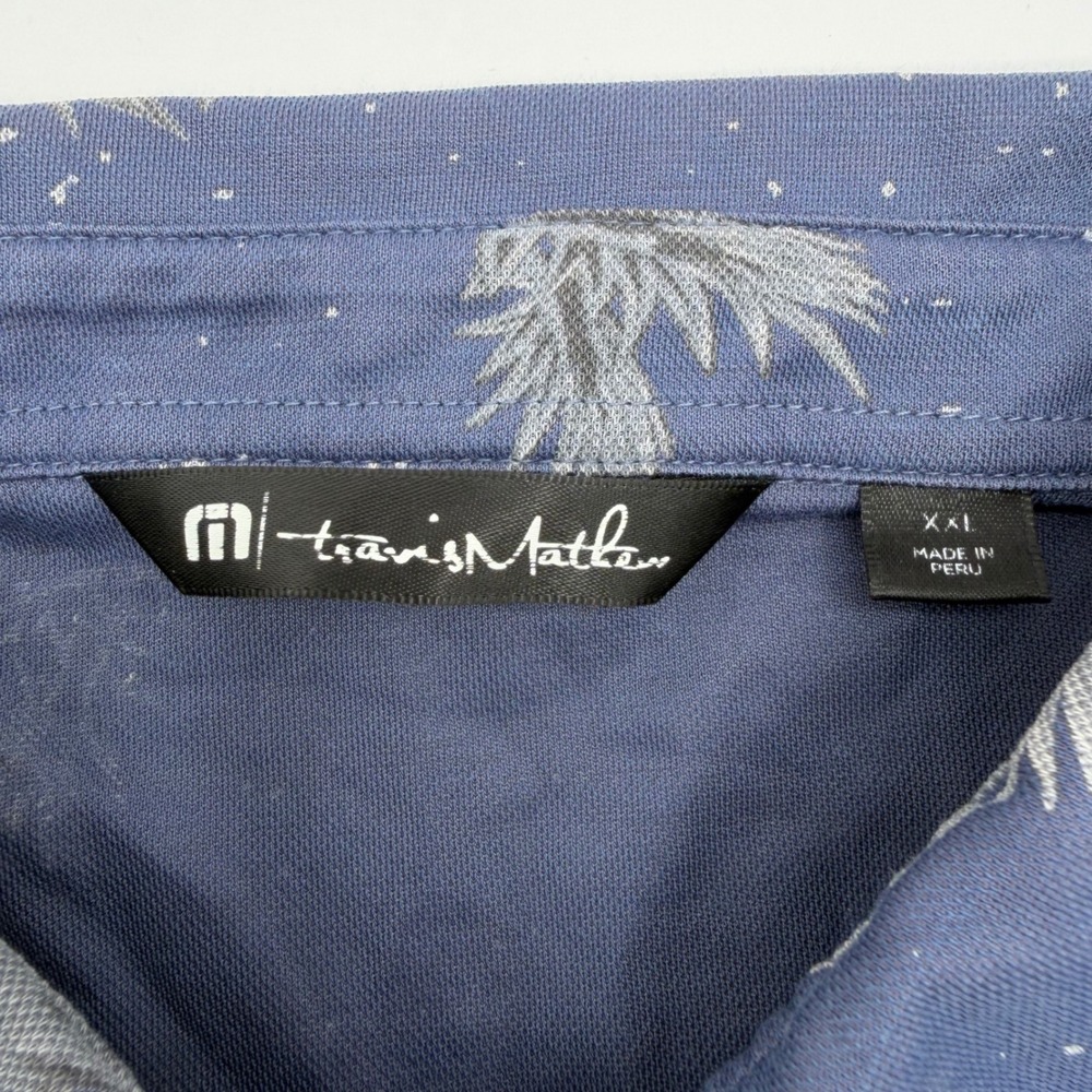 TravisMathew Polo Shirt Men's XXL Blue Floral Speckled Short Sleeve Golf Top - Picture 2 of 6